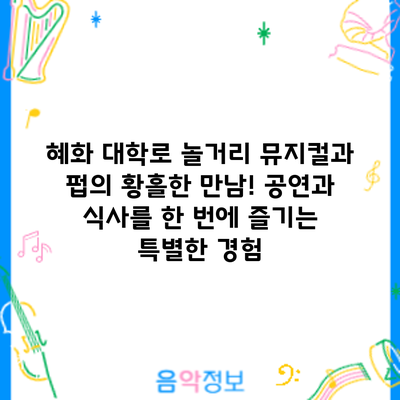 혜화 대학로 놀거리: 뮤지컬과 펍의 황홀한 만남! 공연과 식사를 한 번에 즐기는 특별한 경험